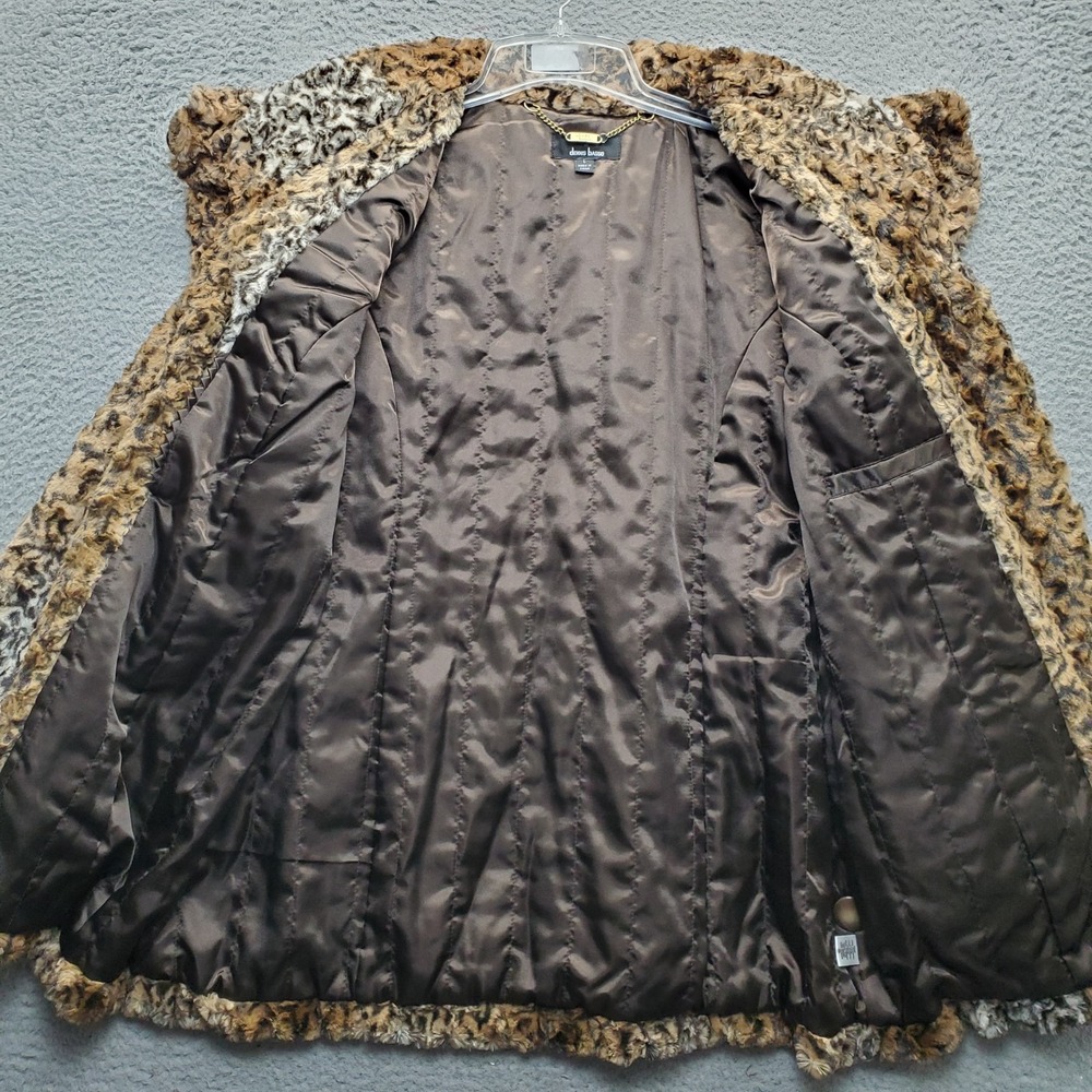 Dennis by Dennis Basso Faux Fur Jacket Womens L Multi Leopard Print Shawl Collar - Picture 9 of 12